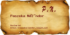 Paszeka Nándor névjegykártya